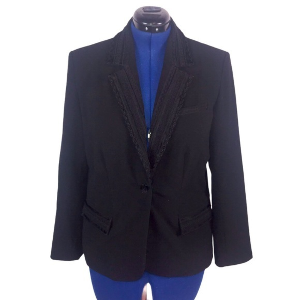 Chicos 1 (M/8) black‎ 1 button ribbon detail blazer